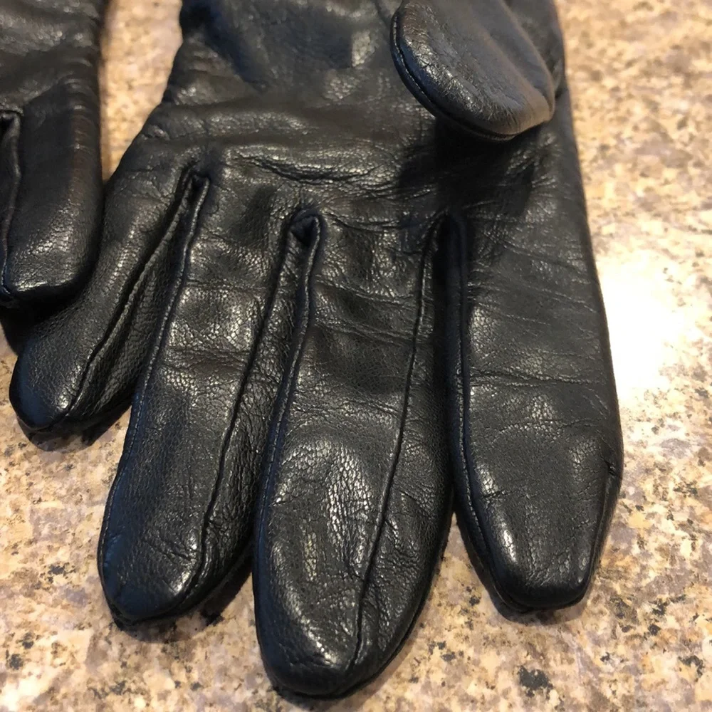 Vintage Fownes Black Leather Gloves Size 7 1/2